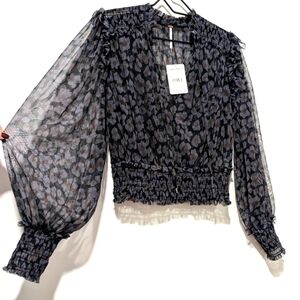 Free People Blue Brown Black Combo Twyla Top